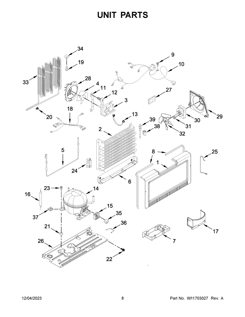 Unit Parts Diagram and Parts List for WSZ57L18DM08  Whirlpool Freezer