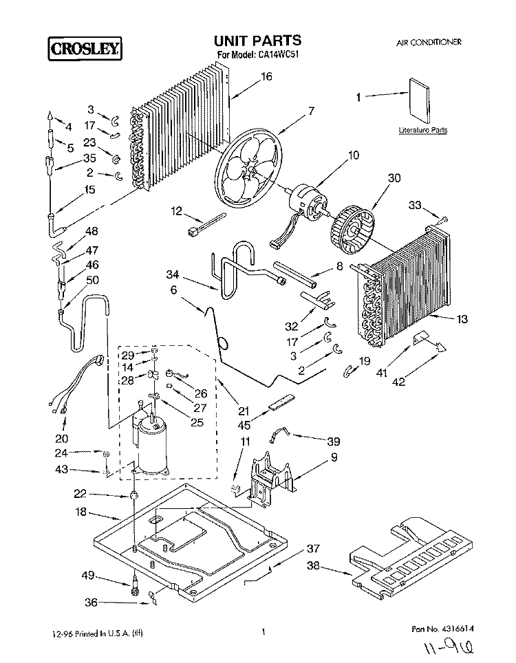 UNIT, LITERATURE Diagram and Parts List for CA14WC51  Whirlpool Air Conditioner