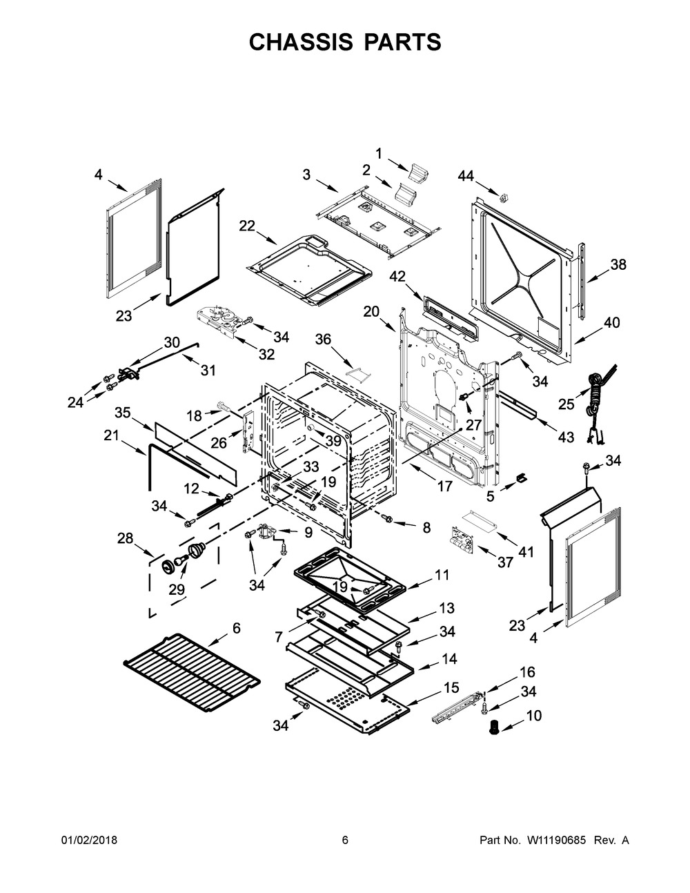 Chassis Parts Diagram and Parts List for WEG515S0FV0  Whirlpool Range