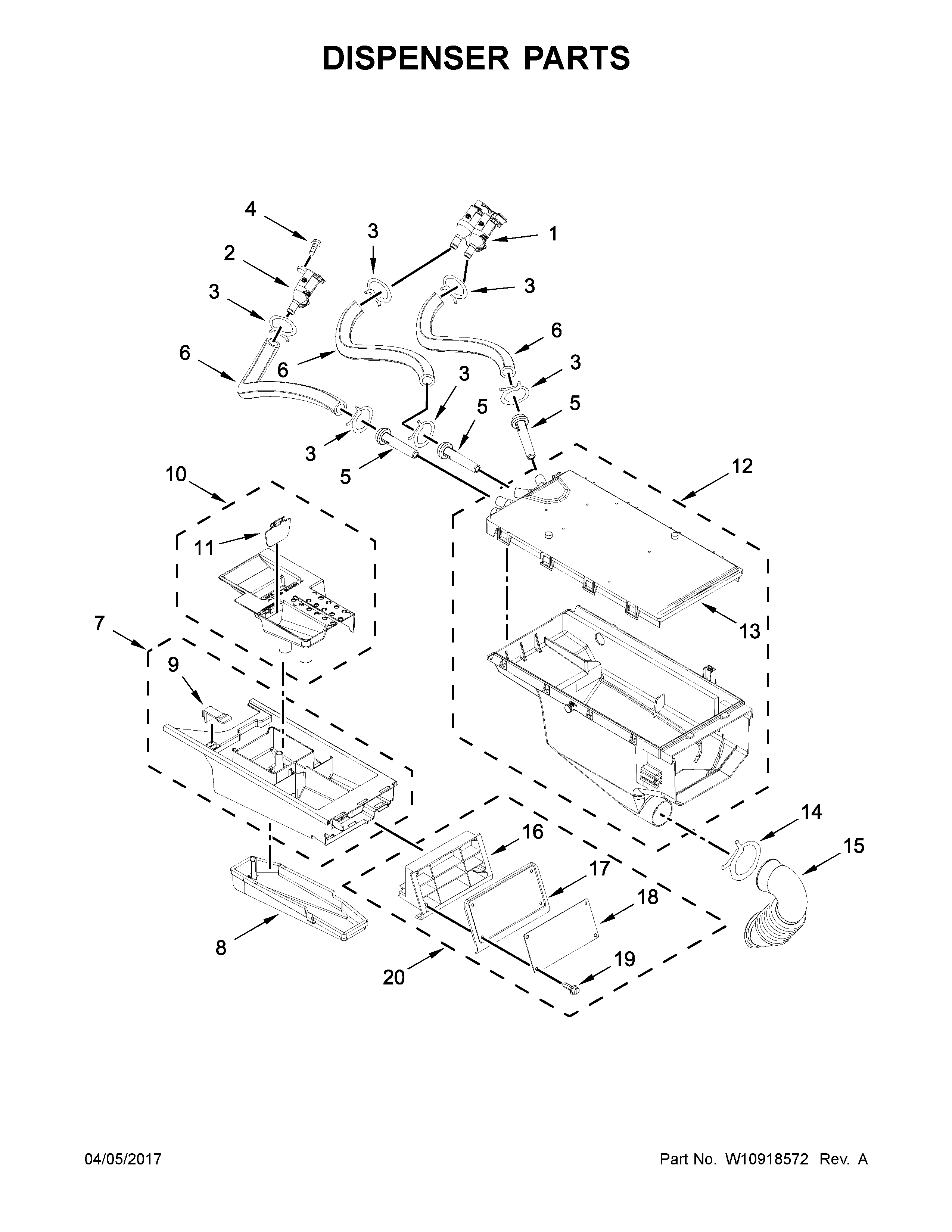 Dispenser Parts Diagram and Parts List for 11041942710  Kenmore Washer