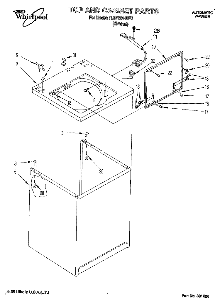 TOP AND CABINET, LIT/OPTIONAL Diagram and Parts List for 7LSP8244BN0  Whirlpool Washer