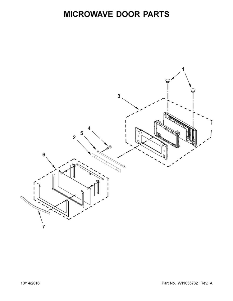 Microwave Door Parts Diagram and Parts List for WOC54EC7AS04  Whirlpool Microwave