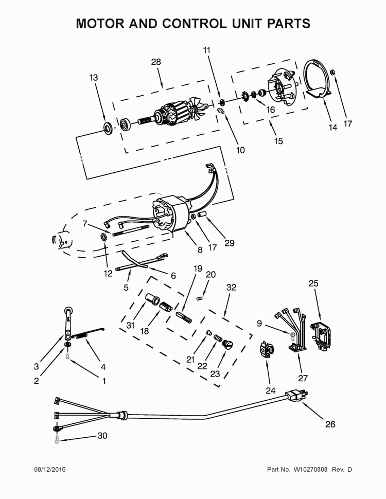 Motor And Control Unit Parts Diagram and Parts List for KSM150APSPI0  KitchenAid Mixer