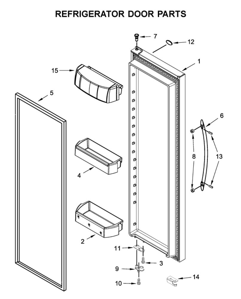 Refrigerator Door Parts Diagram and Parts List for WRS970CIHZ00  Whirlpool Refrigerator
