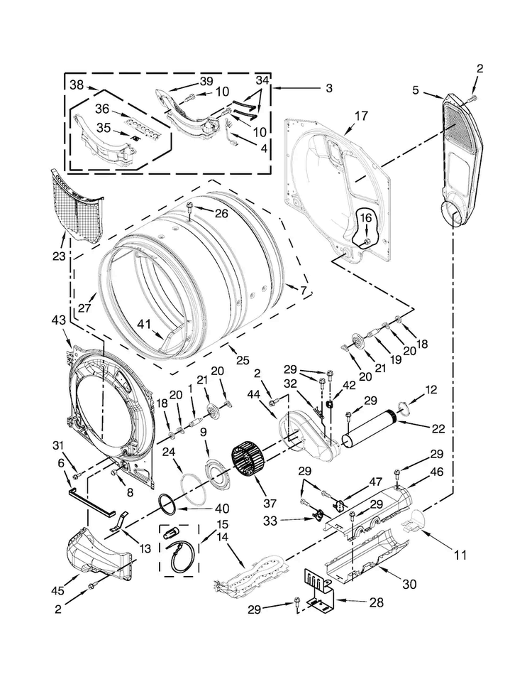 Bulkhead Parts Diagram and Parts List for WED72HEDW0  Whirlpool Dryer