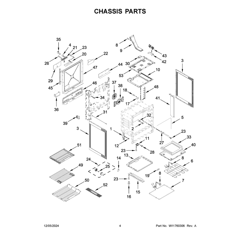Chassis Parts Diagram and Parts List for KSDB900ESS6  KitchenAid Range
