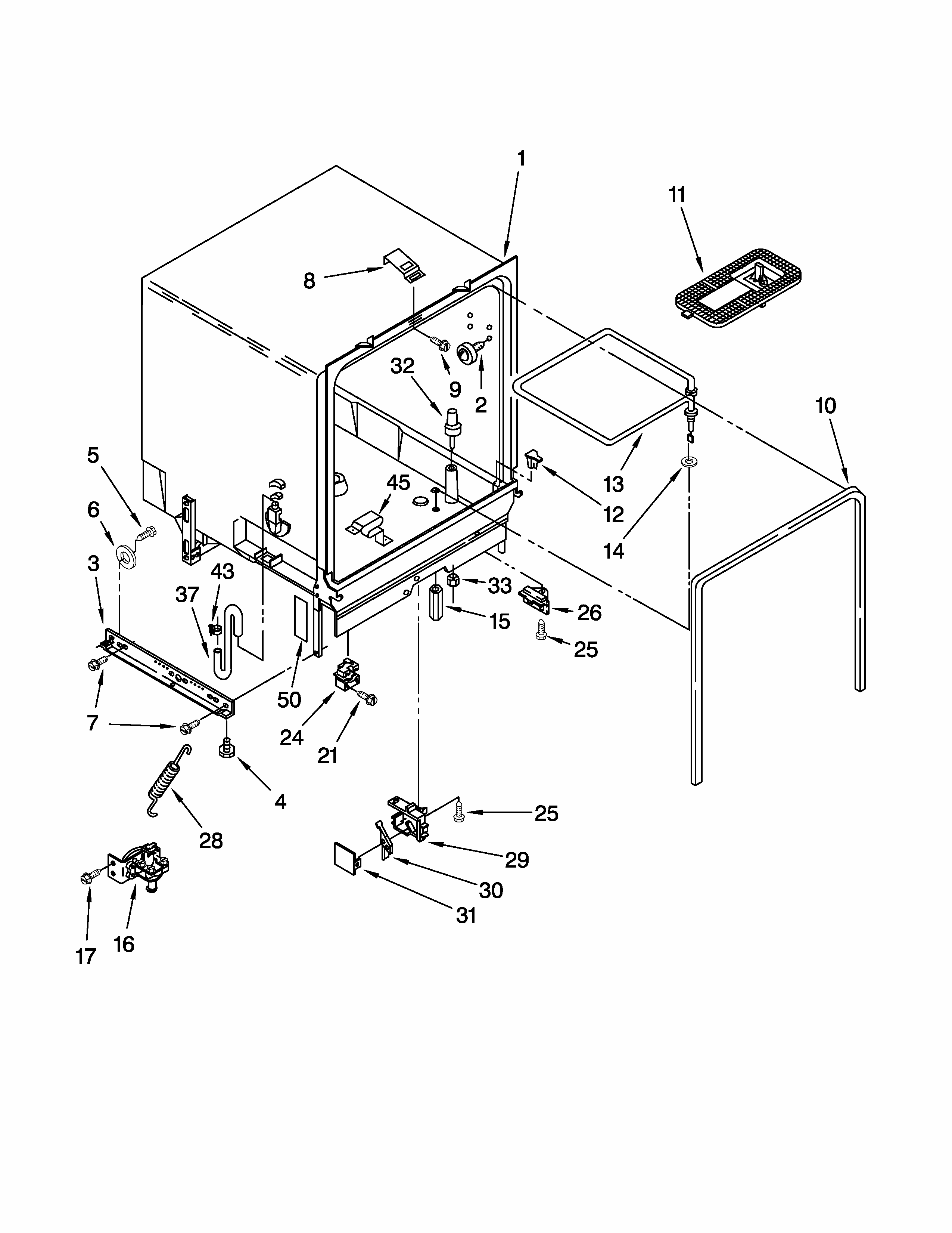 Tub Assembly Parts Diagram and Parts List for 665744120  Kenmore Dishwasher
