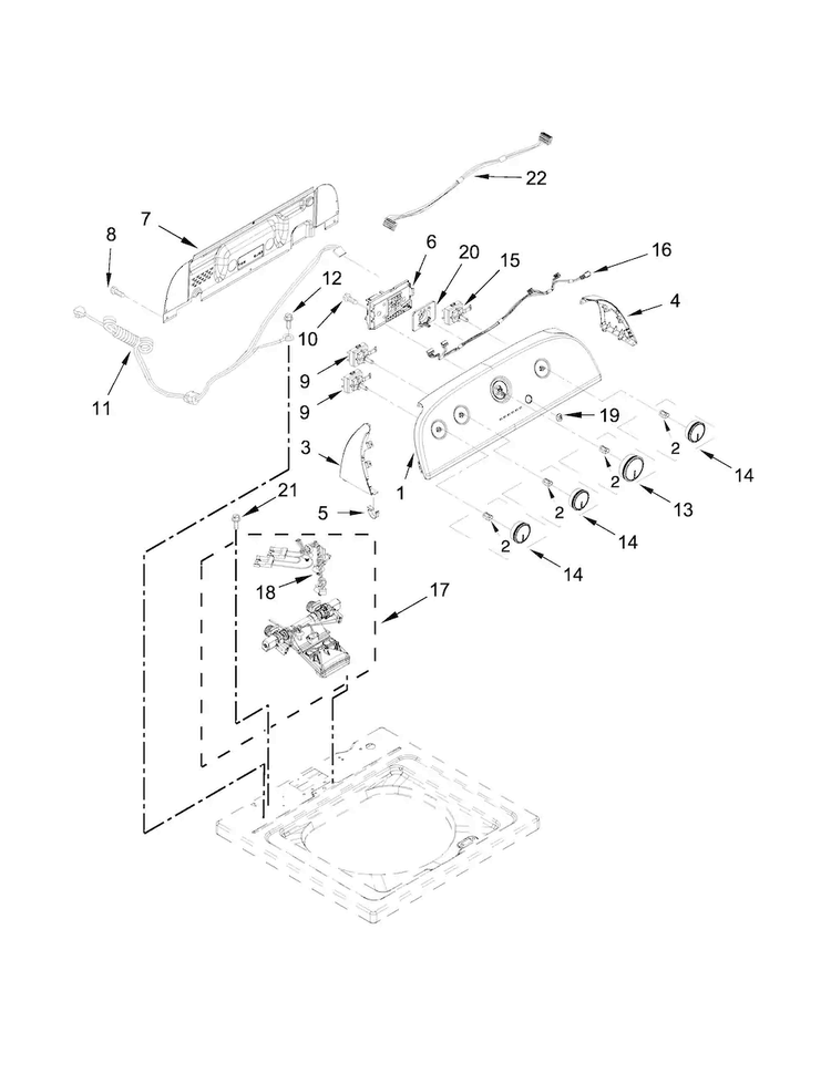Controls And Water Inlet Parts Diagram and Parts List for 7MWTW1700EM0  Whirlpool Washer