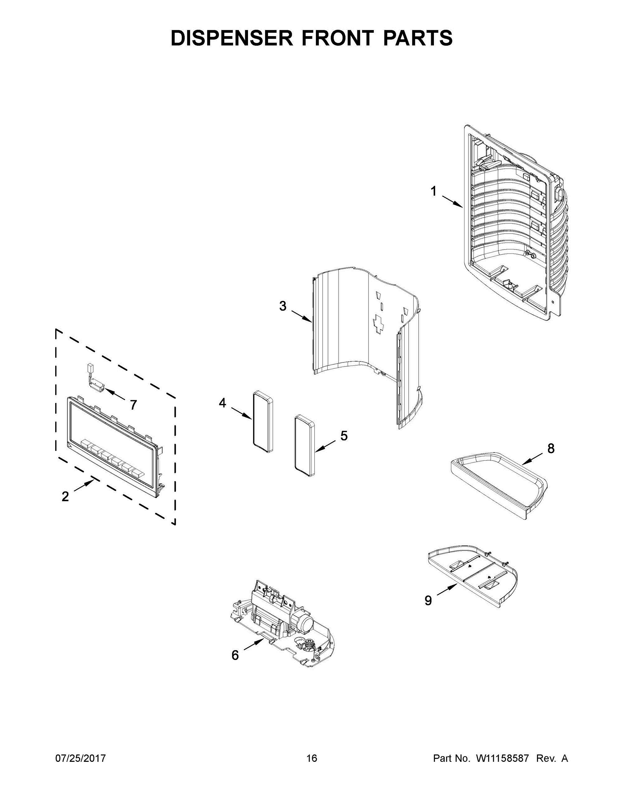 09 - DISPENSER FRONT PARTS Diagram and Parts List for AFI2539ERW02  Whirlpool Refrigerator