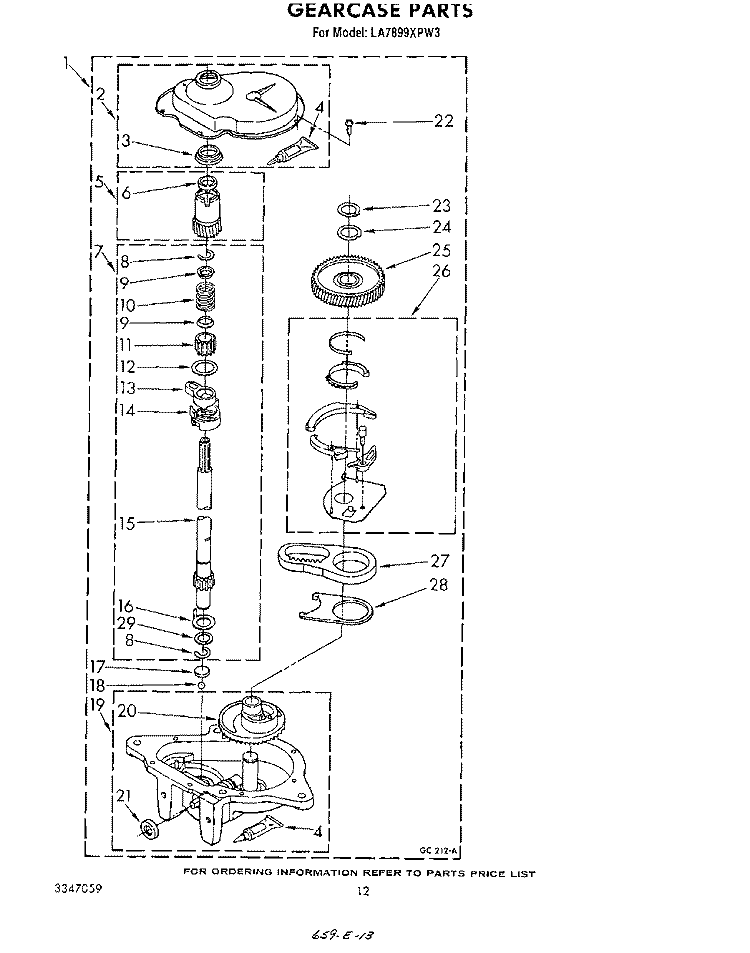 GEARCASE Diagram and Parts List for LA7899XPW3  Whirlpool Washer