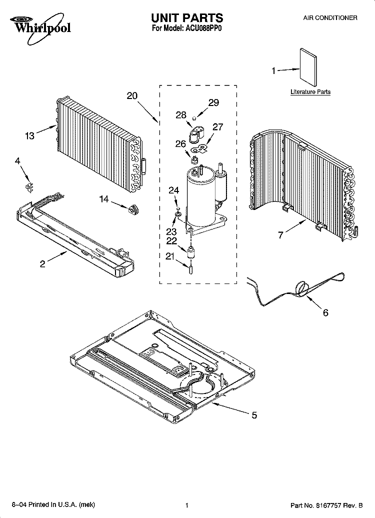 UNIT PARTS Diagram and Parts List for ACU088PP0  Whirlpool Air Conditioner