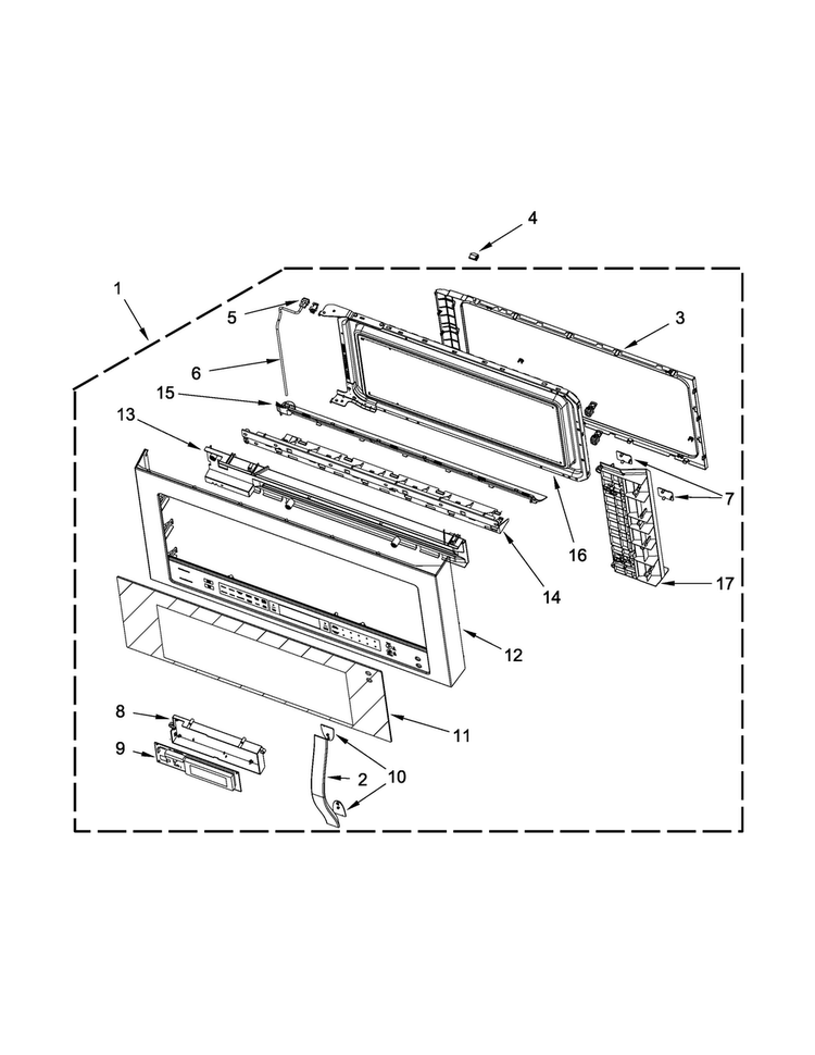 Door Parts Diagram and Parts List for WMH73521CB0  Whirlpool Microwave
