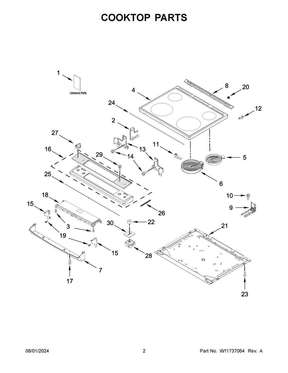 02 - Cooktop Parts Diagram and Parts List for WEE515S0LW3  Whirlpool Range