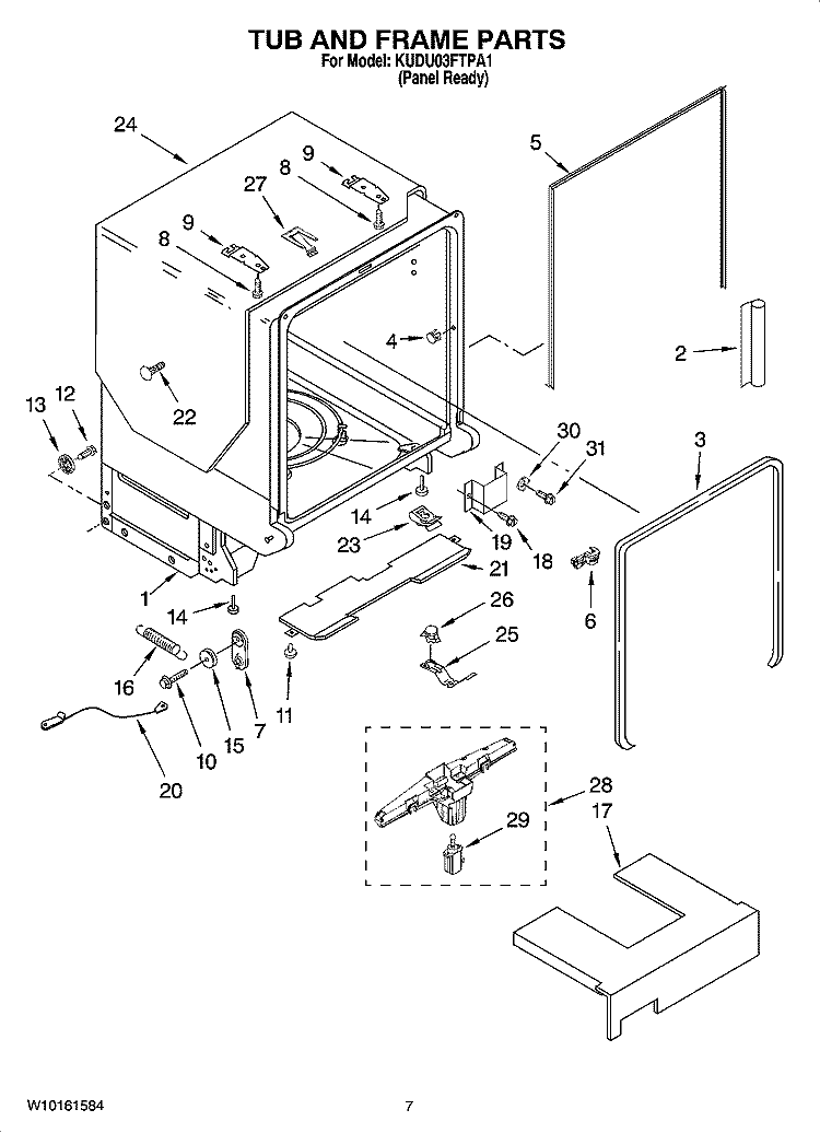 TUB AND FRAME PARTS Diagram and Parts List for KUDU03FTPA1  KitchenAid Dishwasher