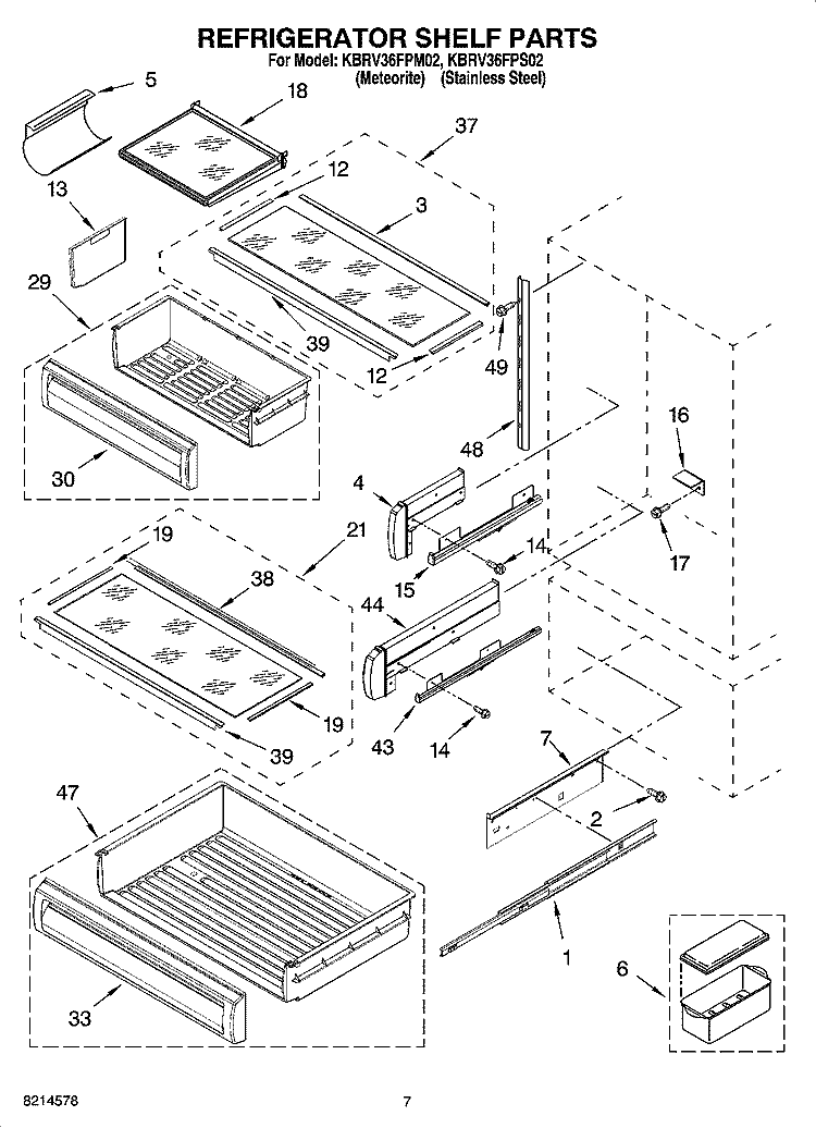REFRIGERATOR SHELF PARTS Diagram and Parts List for KBRV36FPM02  KitchenAid Refrigerator