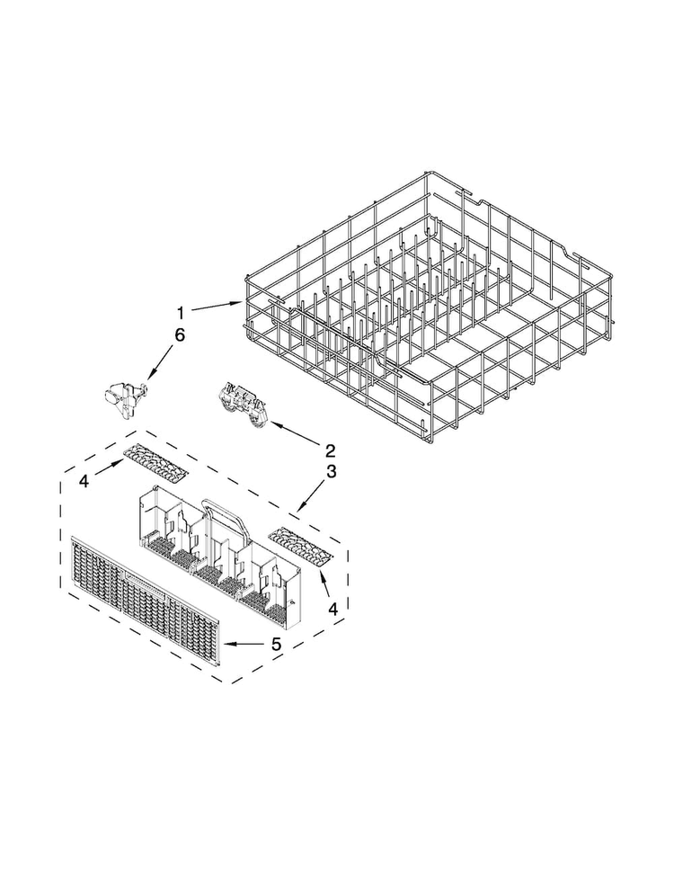 Lower Rack Parts Diagram and Parts List for WDT790SLYW2  Whirlpool Dishwasher