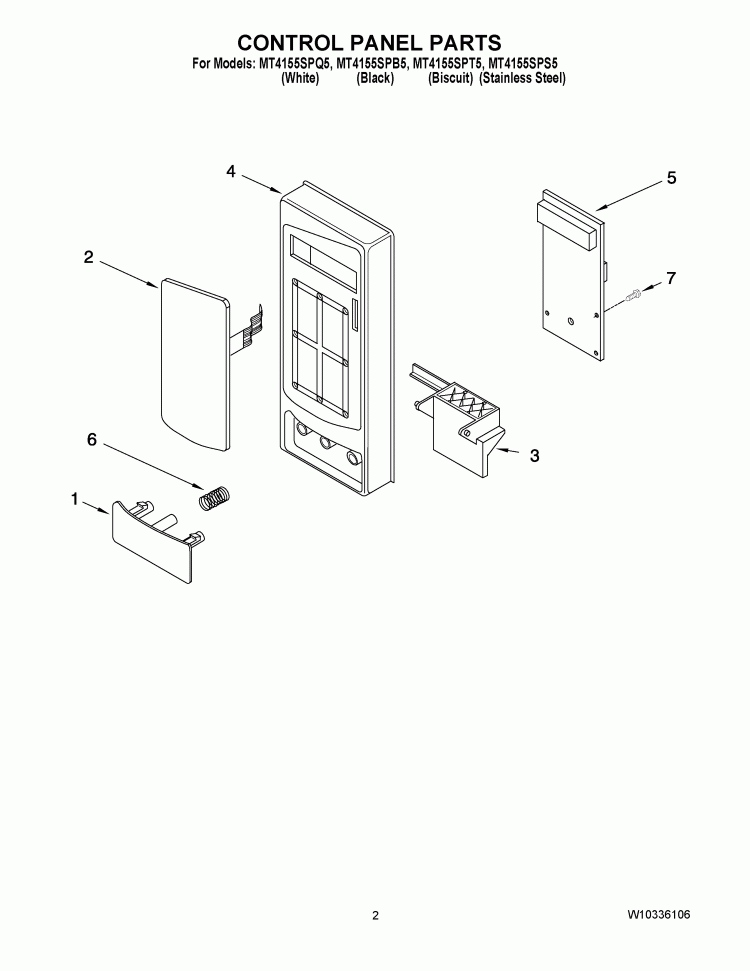 CONTROL PANEL PARTS Diagram and Parts List for MT4155SPB5  Whirlpool Microwave