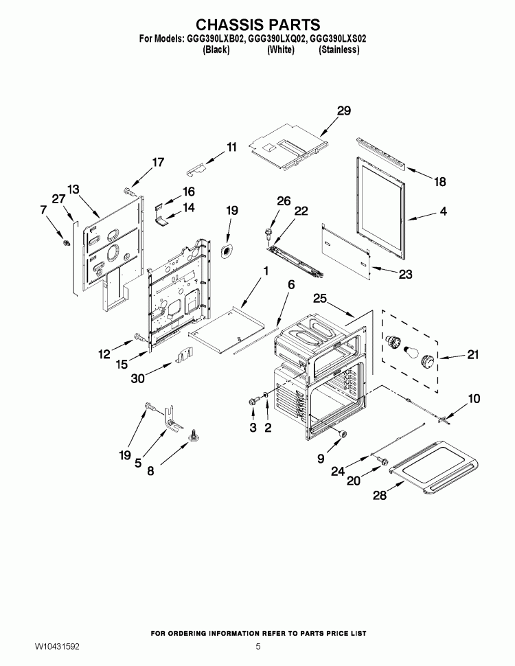 CHASSIS PARTS Diagram and Parts List for GGG390LXQ02  Whirlpool Range