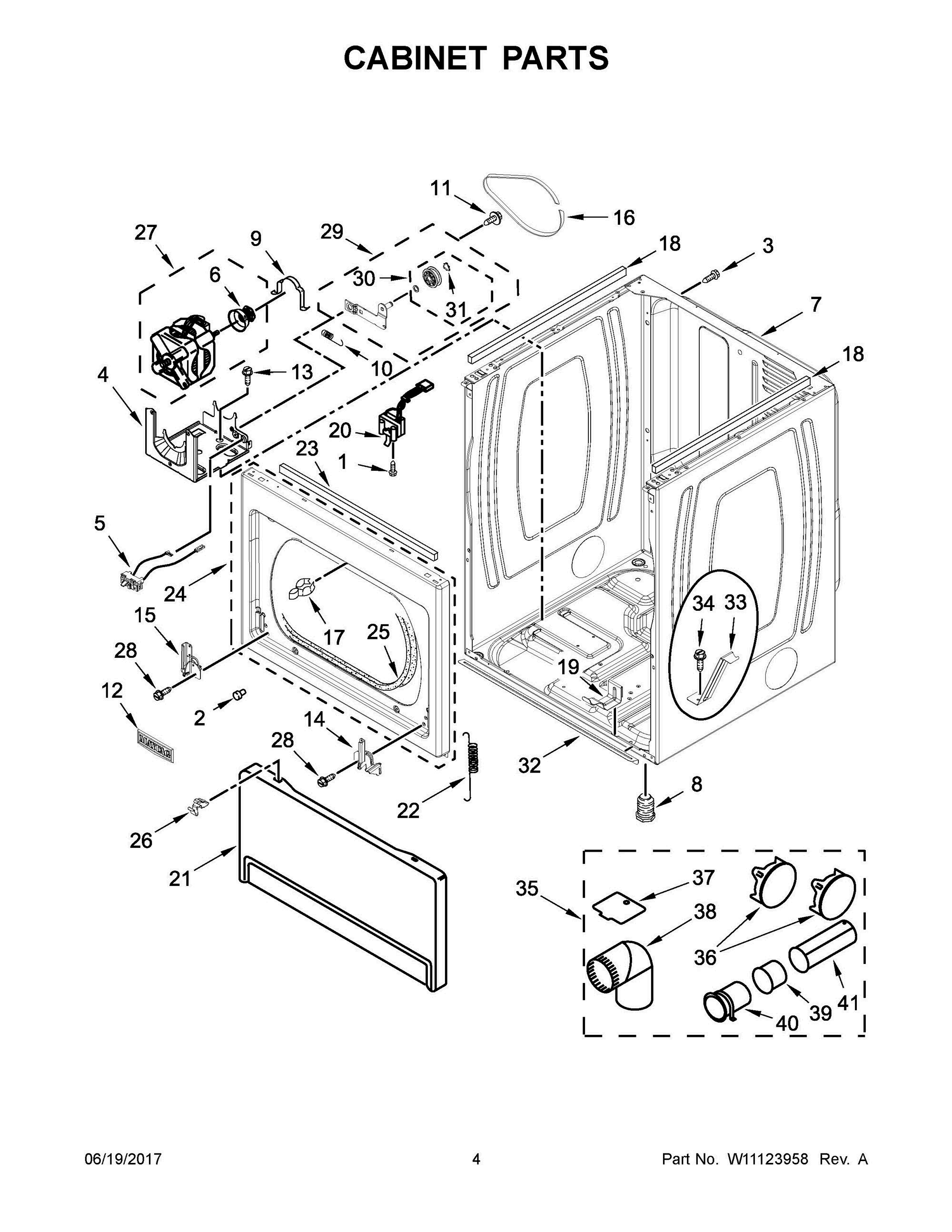 03 - CABINET PARTS Diagram and Parts List for WGD7500GC0  Whirlpool Dryer