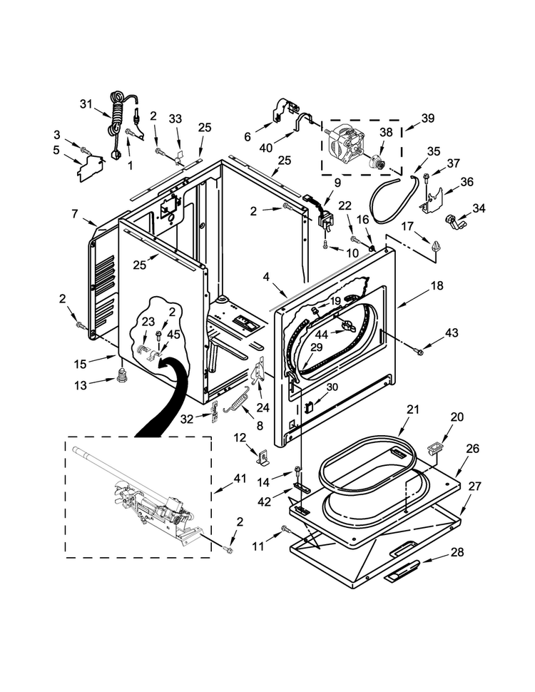 Cabinet Parts Diagram and Parts List for 7MWGD1900EW0  Whirlpool Dryer