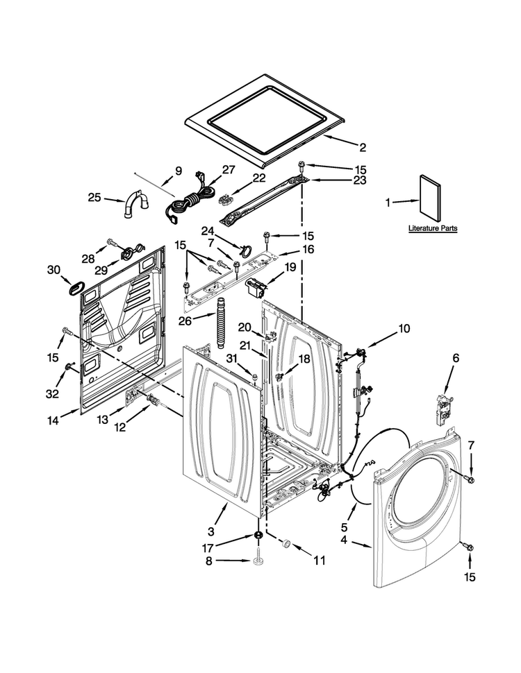 Top And Cabinet Parts Diagram and Parts List for WFW88HEAW1  Whirlpool Washer