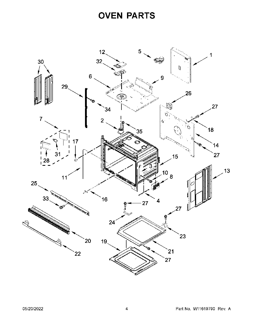 Oven Parts Diagram and Parts List for KOST107ESS20  KitchenAid Wall Oven