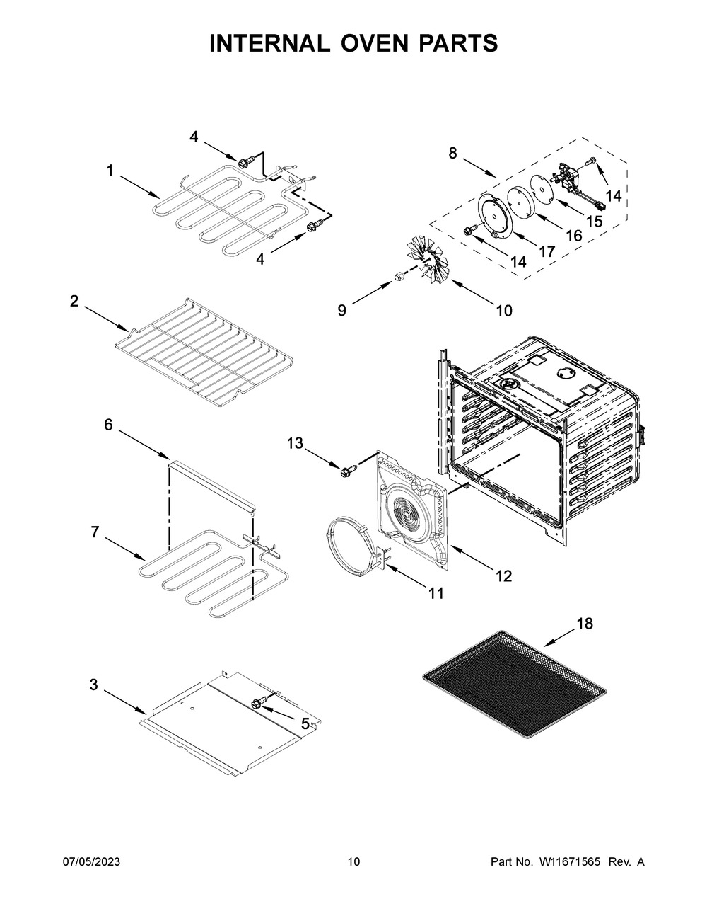 Internal Oven Parts Diagram and Parts List for WOED7027PZ00  Whirlpool Wall Oven