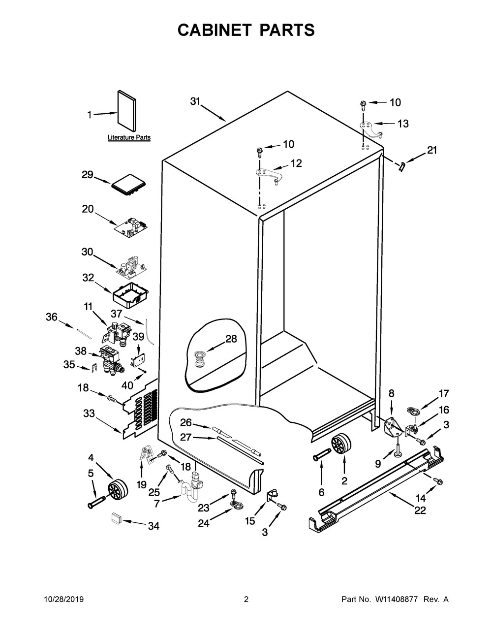 Cabinet Parts Diagram and Parts List for KRSF705HBS00  Whirlpool Refrigerator