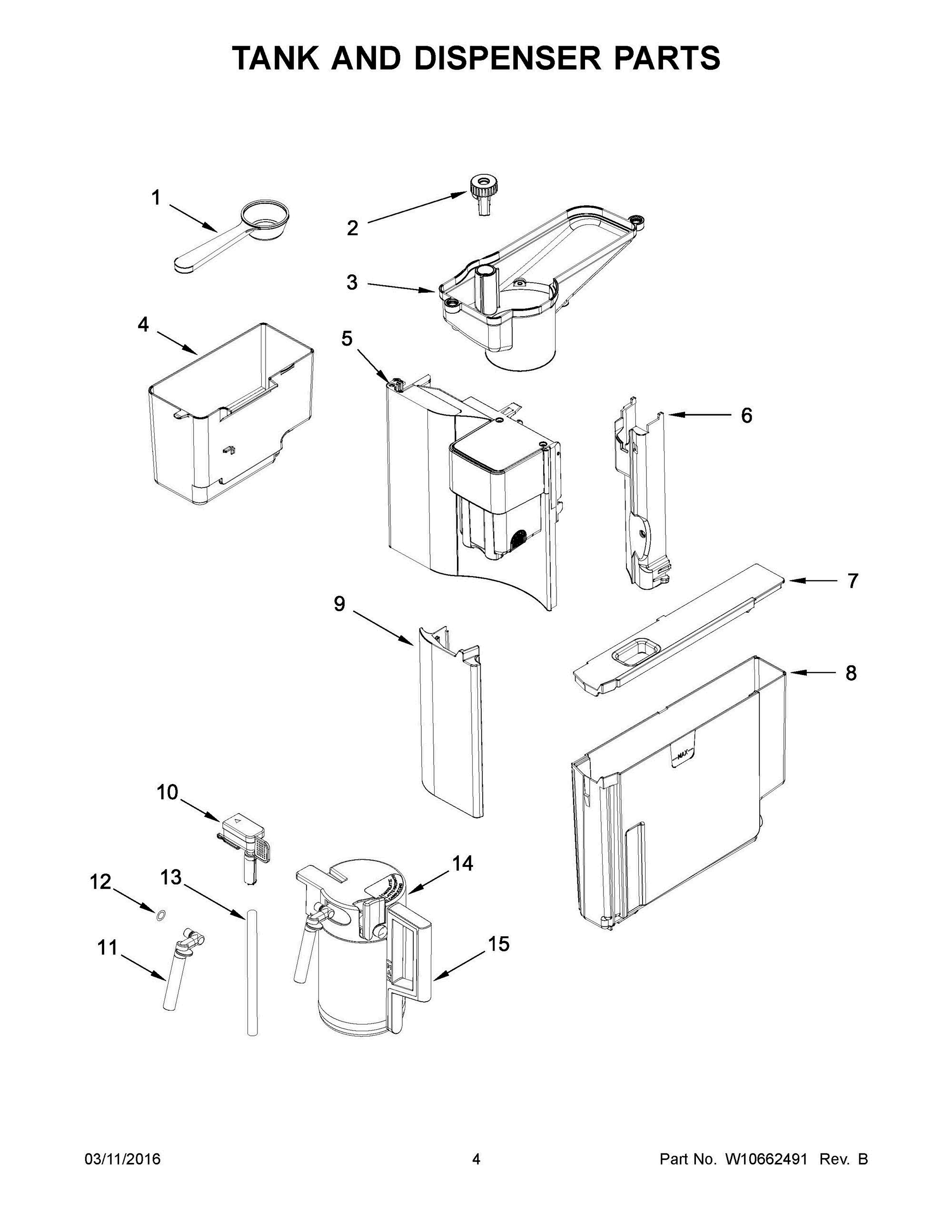 03 - TANK AND DISPENSER PARTS Diagram and Parts List for JBC7624BS0  Whirlpool Coffee Maker