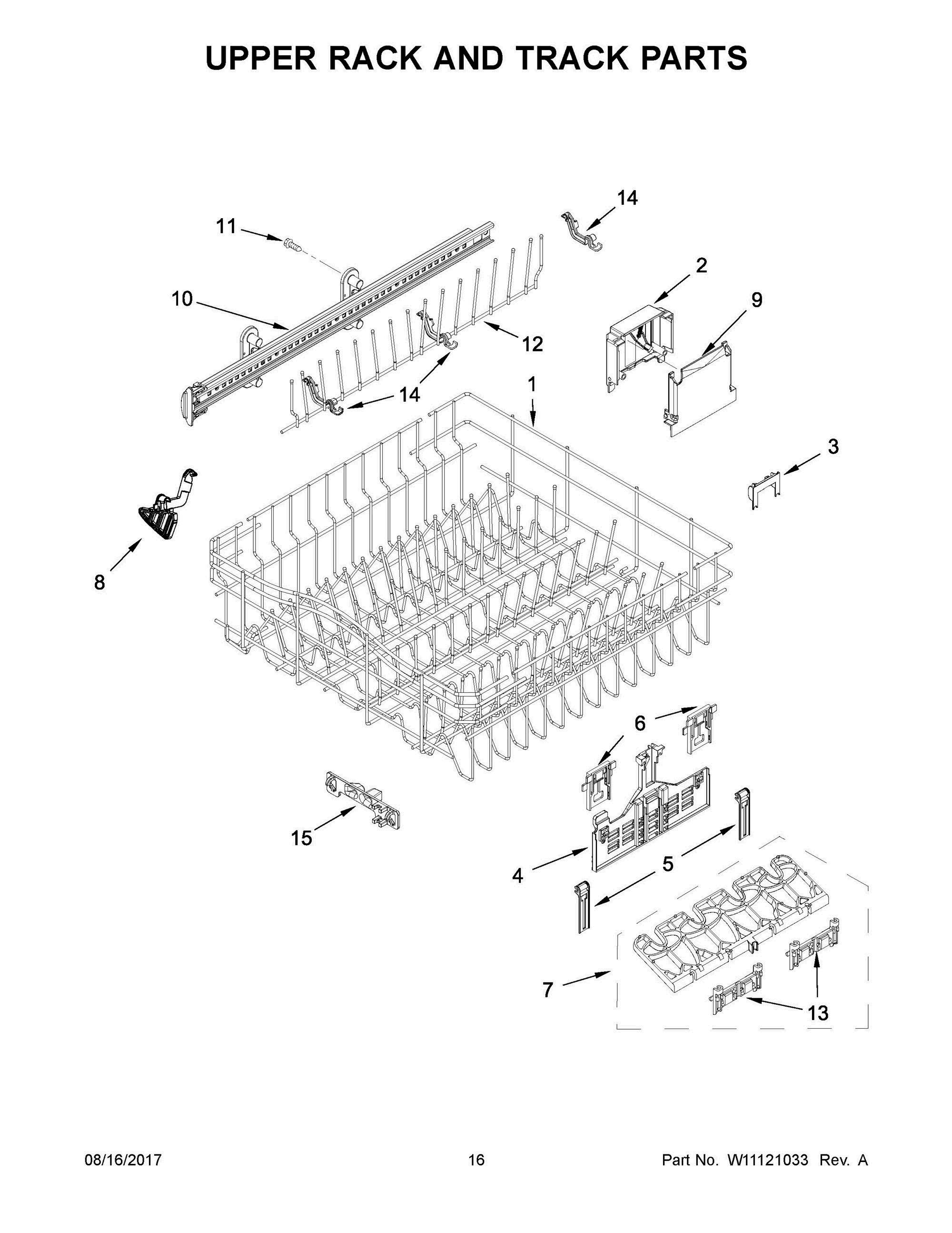 09 - UPPER RACK AND TRACK PARTS Diagram and Parts List for WDF770SAFZ2  Whirlpool Dishwasher
