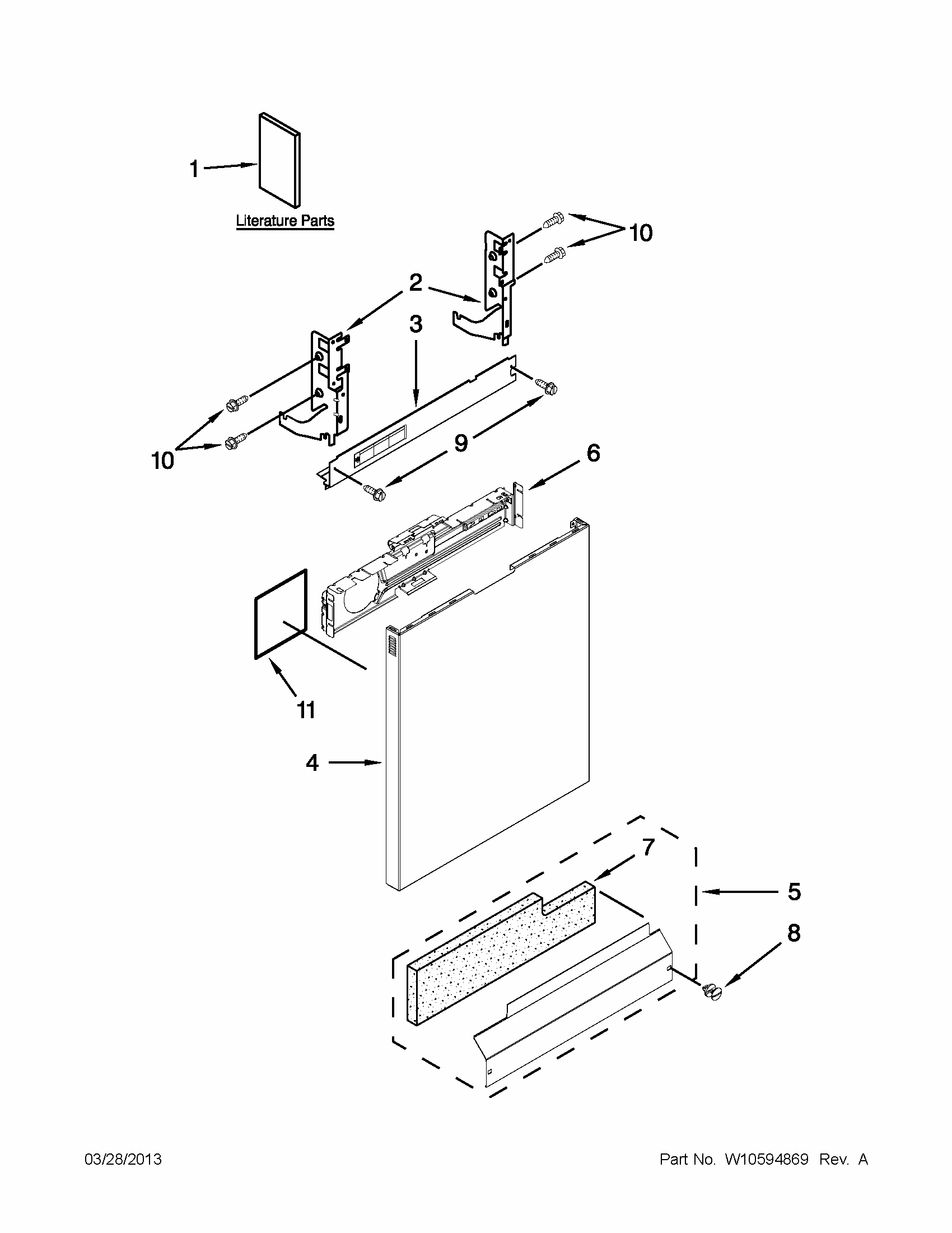 Door And Panel Parts Diagram and Parts List for 66513259K114  Kenmore Dishwasher