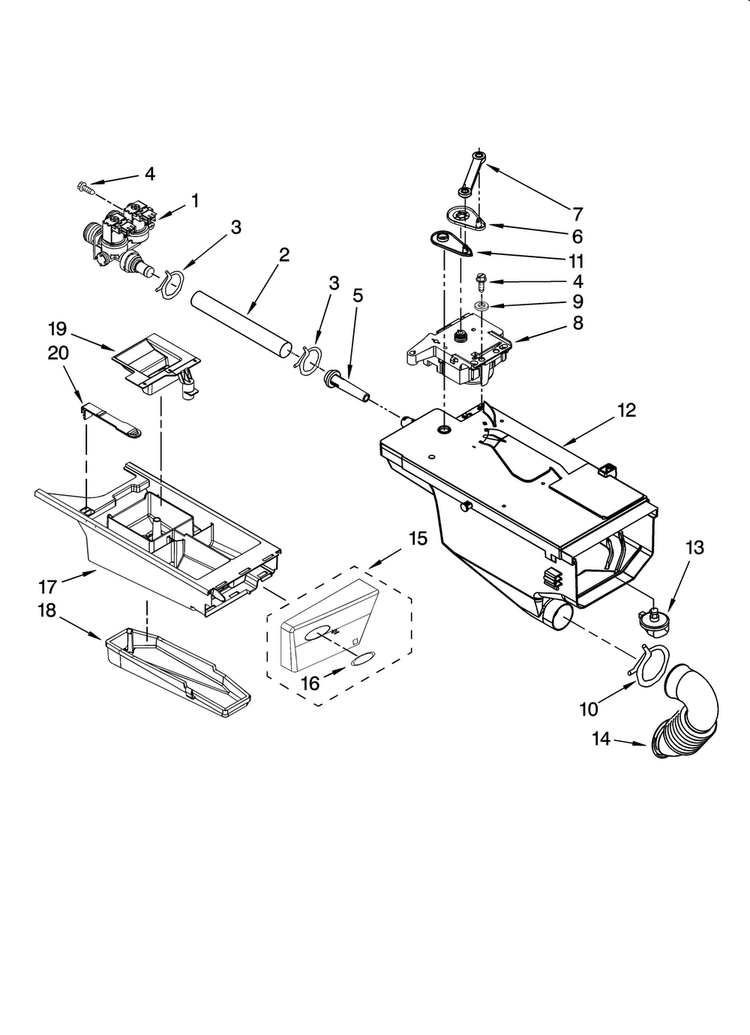 Dispenser Parts Diagram and Parts List for WFW8500SR00  Whirlpool Washer