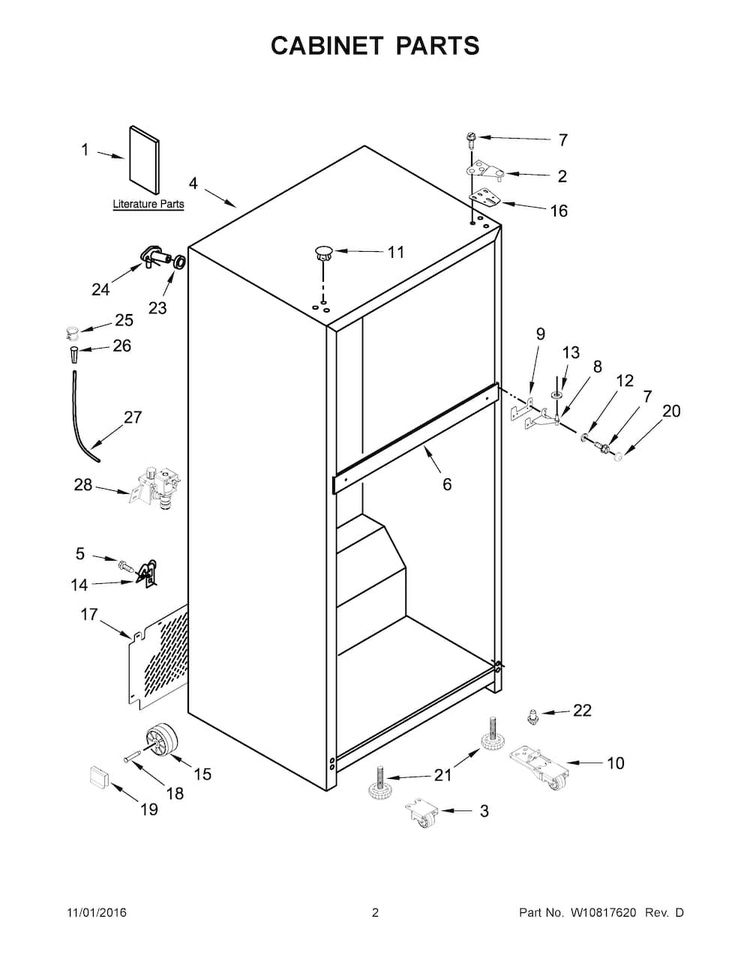 Cabinet Parts Diagram and Parts List for WRT348FMES00  Whirlpool Refrigerator
