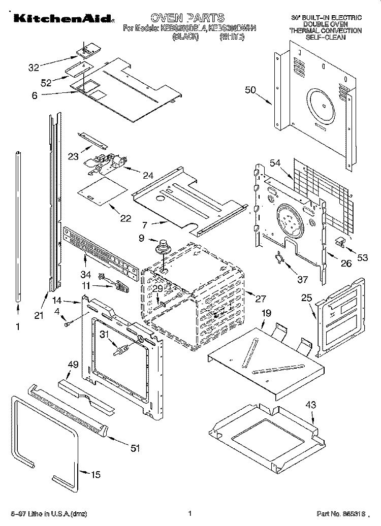 OVEN Diagram and Parts List for KEBS208DBL4  KitchenAid Wall Oven