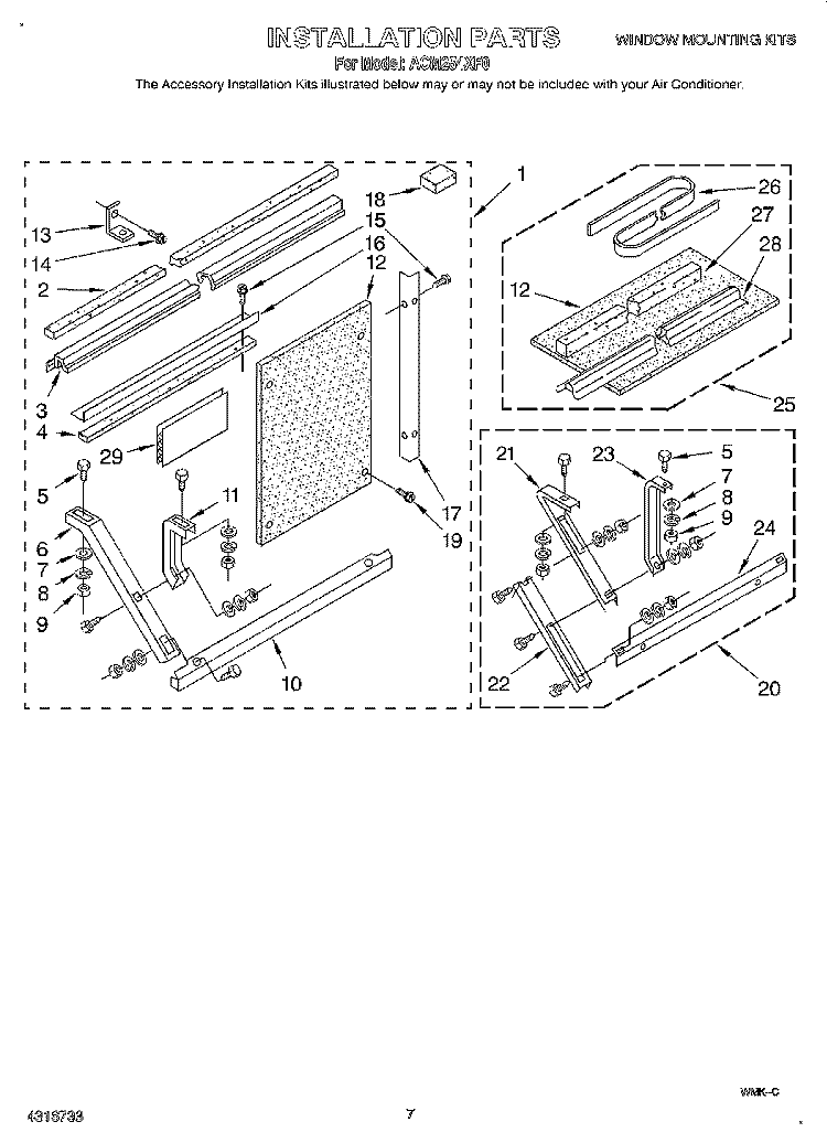 INSTALLATION Diagram and Parts List for ACM254XF0  Whirlpool Air Conditioner