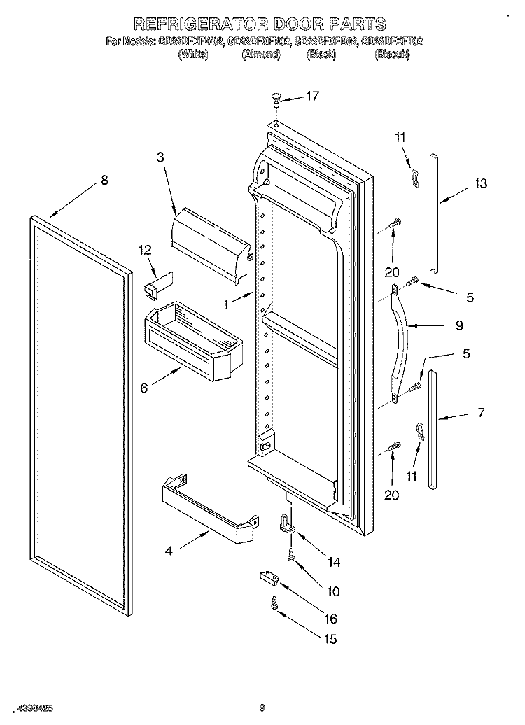 REFRIGERATOR DOOR Diagram and Parts List for GD22DFXFB02  Whirlpool Refrigerator