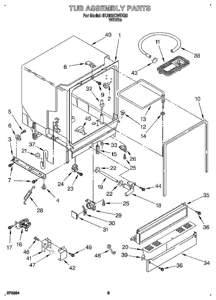 TUB ASSEMBLY Diagram and Parts List for DU800CWDQ0  Whirlpool Dishwasher