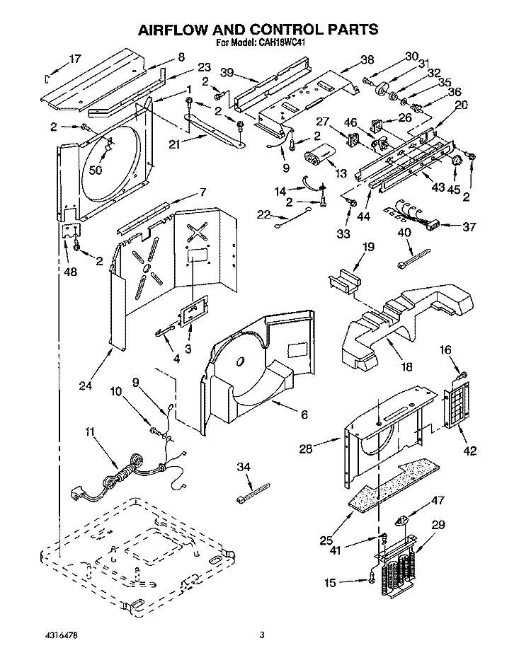 AIR FLOW AND CONTROL Diagram and Parts List for CAH18WC41  Crosley Air Conditioner