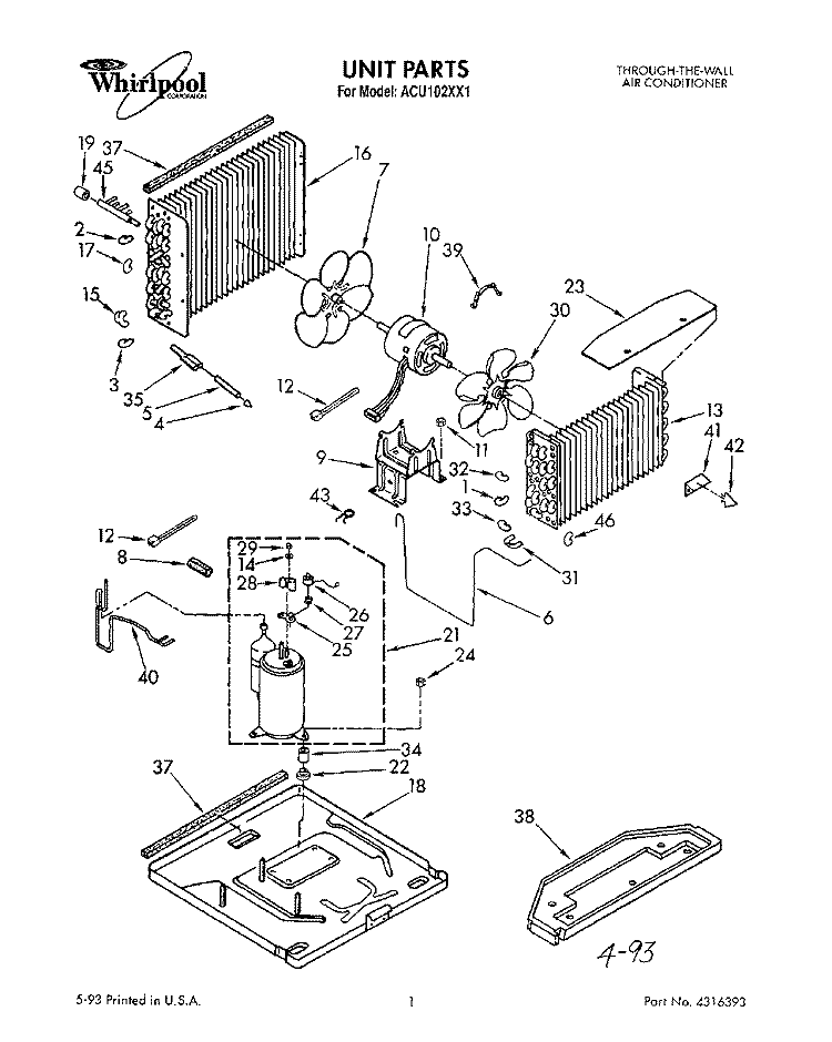 UNIT, LIT/OPTIONAL Diagram and Parts List for ACU102XX1  Whirlpool Air Conditioner