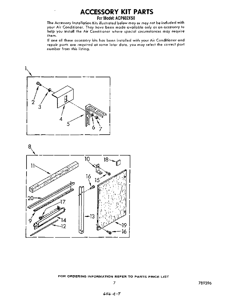 ACCESSORY KIT Diagram and Parts List for ACP602XS0  Whirlpool Air Conditioner
