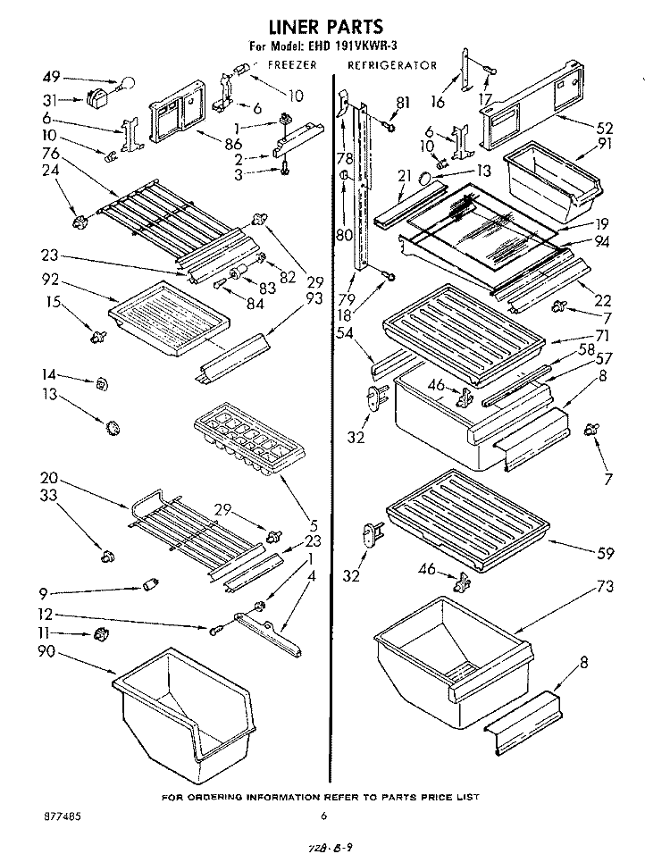 LINER Diagram and Parts List for EHD191VKWR3  Whirlpool Refrigerator
