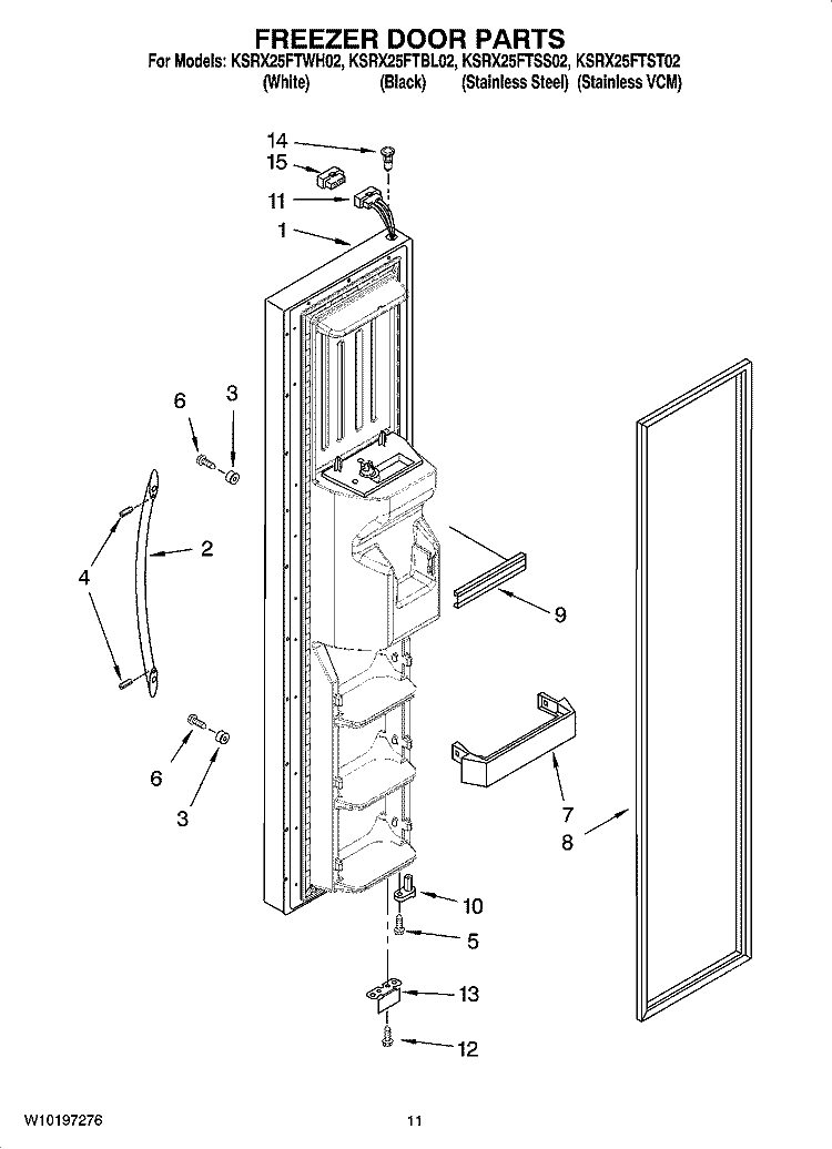 FREEZER DOOR PARTS Diagram and Parts List for KSRX25FTSS02  KitchenAid Refrigerator