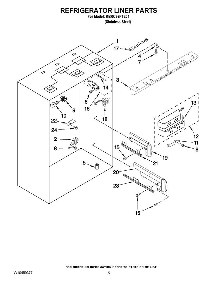 REFRIGERATOR LINER PARTS Diagram and Parts List for KBRC36FTS04  KitchenAid Refrigerator