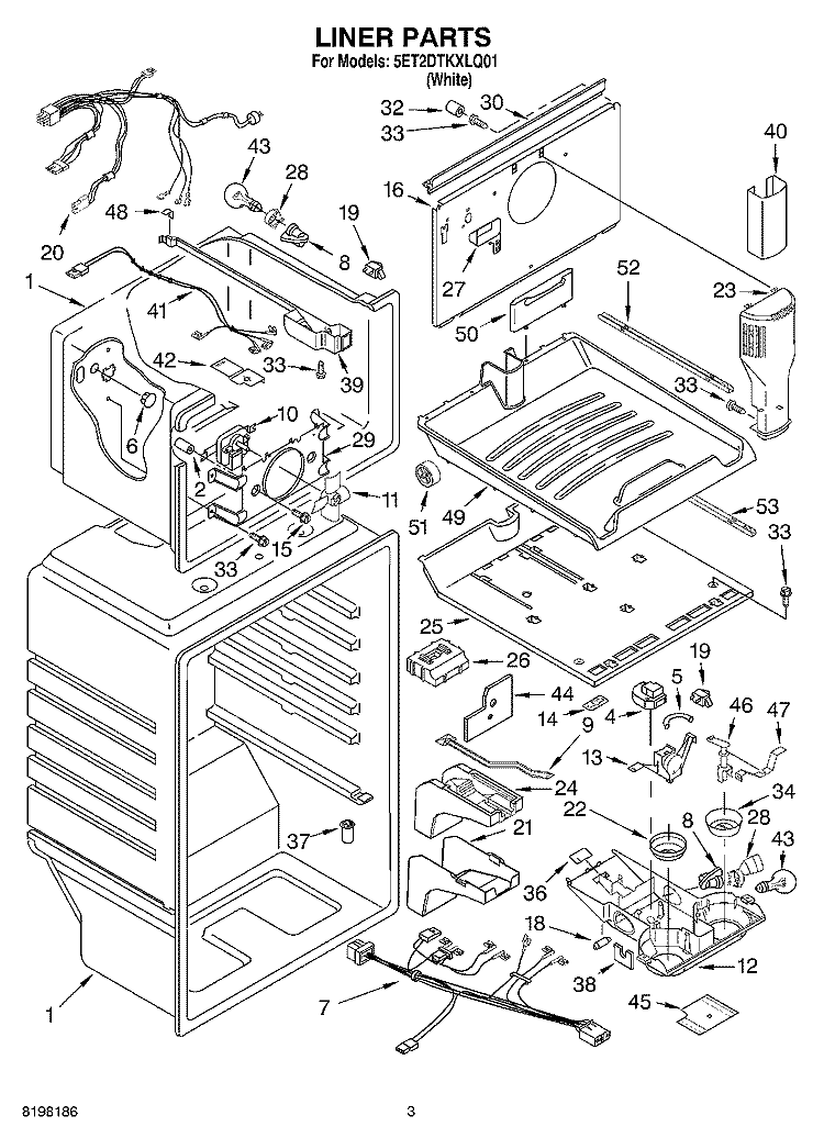 LINER Diagram and Parts List for 5ET2DTKXLQ01  Whirlpool Refrigerator