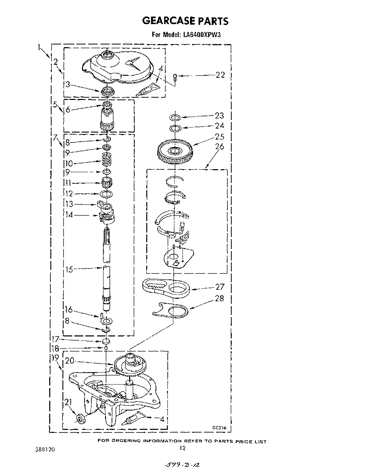 GEARCASE Diagram and Parts List for LA6400XPW3  Whirlpool Washer