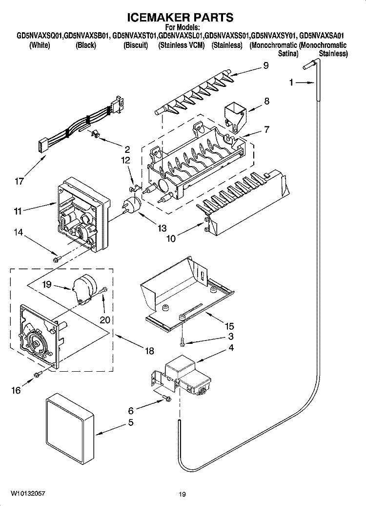 ICEMAKER PARTS, OPTIONAL PARTS (NOT INCLUDED) Diagram and Parts List for GD5NVAXSL01  Whirlpool Refrigerator