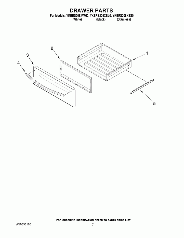 DRAWER PARTS Diagram and Parts List for YKERS206XBL0  KitchenAid Range