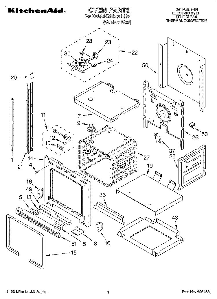 OVEN Diagram and Parts List for KEBS107DSS7  KitchenAid Wall Oven