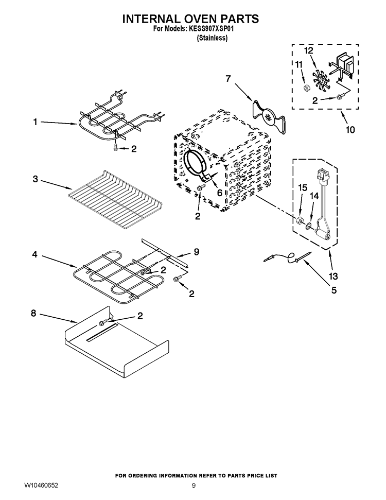 INTERNAL OVEN PARTS Diagram and Parts List for KESS907XSP01  KitchenAid Range