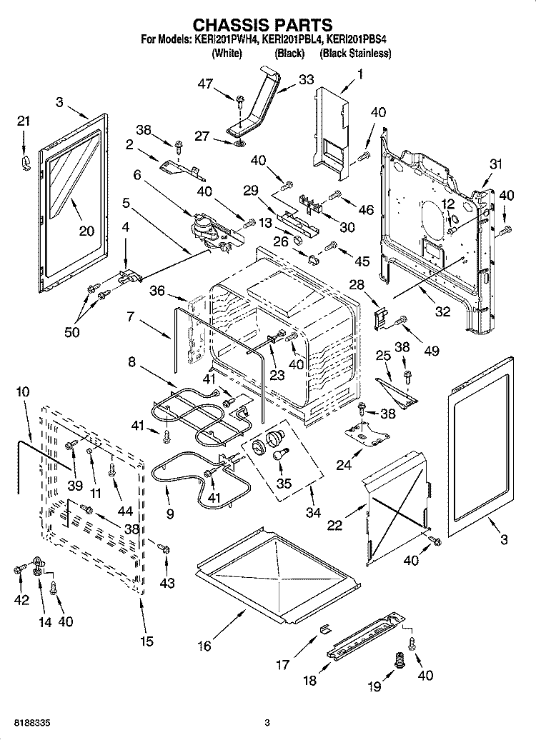 CHASSIS PARTS Diagram and Parts List for KERI201PBL4  KitchenAid Range